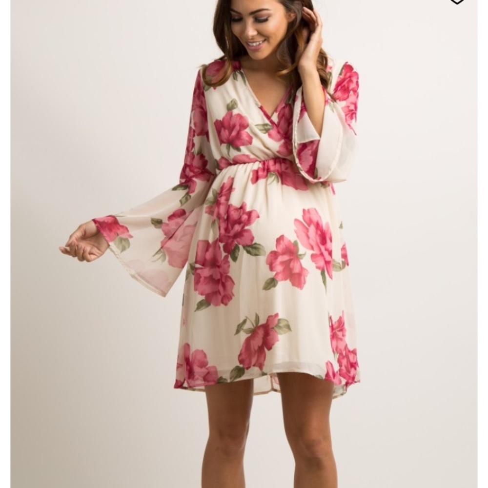 Ivory Floral Chiffon Wrap Maternity Dress